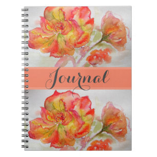 Rose Floral Watercolor Orange Peach Pink Notebook Notizblock