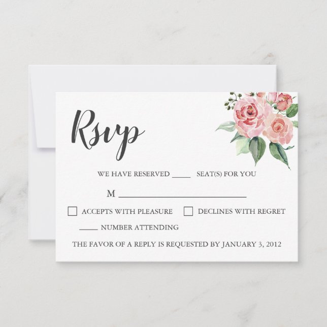 Rose Floral Watercolor Wedding RSVP Card (Vorderseite)