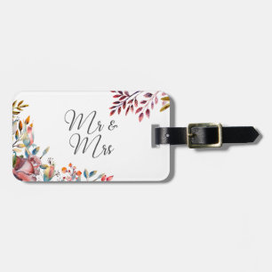 Rose Floral Wedding Mr & Mrs. Travel Bag Tag Gepäckanhänger