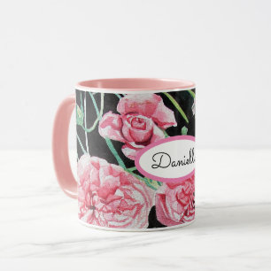 Rose Florale Rosen Vintage Garten Frau Rosa Schwar Tasse