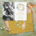 Rose Florales Save the Date zum 50. Jahrestag Foto Ankündigungspostkarte<br><div class="desc">Diese elegante botanische 50. Hochzeitstag-Save the Date-Karte mit einer zarten Aquarell-Rose und einer blumengeschmückten Grünfläche kann mit Ihrem Foto und dem goldenen Jubiläum personalisiert werden. Auf der Rückseite befindet sich eine passende Blumengarage,  die Ihr Jubiläum in elegantem weißem Text auf goldenem Hintergrund umrahmt. Entwickelt von Thisisnotme©</div>