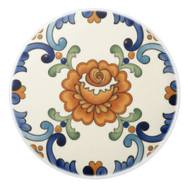Rose Flower Mediterranean Blue Orange Cream Keramikknauf