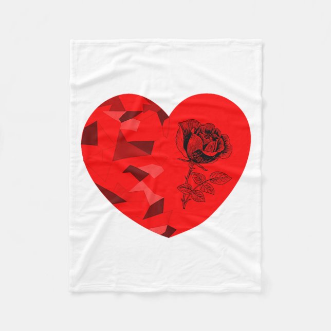 Rose Flower Valentine Red Heart  Fleecedecke (Vorderseite)