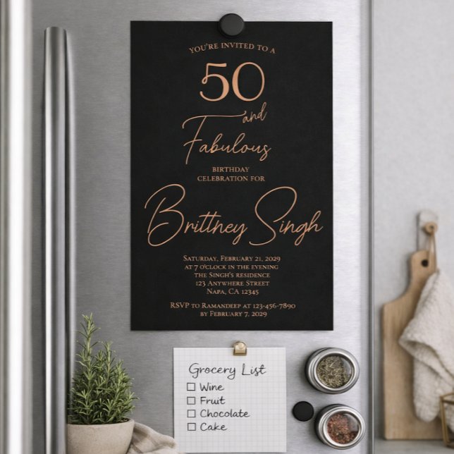 Rose Foil Fifty and Fabulous 50th Birthday Party  Folieneinladung (Von Creator hochgeladen)