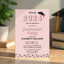 Rose Foil Script Confetti Graduation Party Pink Einladung