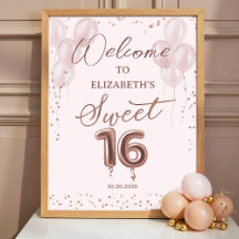 Rose Foil Sweet 16 Balloons Pink Begrüßungszeichen