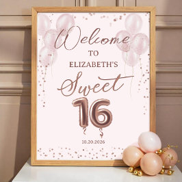 Rose Foil Sweet 16 Balloons Pink Begrüßungszeichen Poster