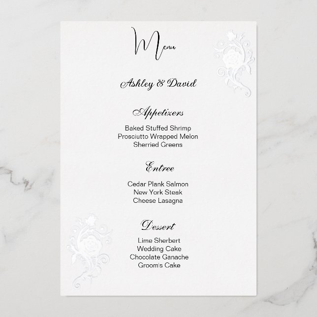 Rose Foil Wedding Menu Card Folieneinladung (Vorderseite)