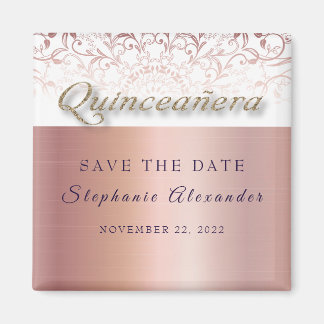 Rose Folie Spitze Quinceanera Save the Date elegan Magnet
