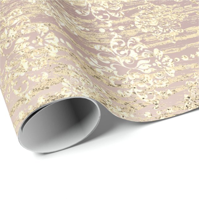 Rose Foxier Metallic Damask Gold Holzrosa Geschenkpapier (Rolleneckpunkt)