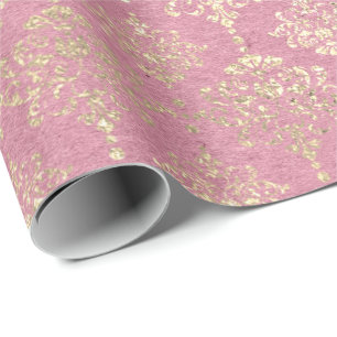 Rose Foxier Metallic Damask Gold Prinzessin Pink Geschenkpapier