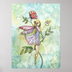 Rose Friend Blume Fairy and Bunny Art Poster