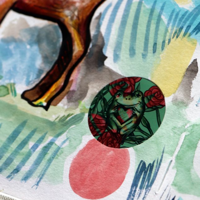 Rose Frog Rose Frogs Pattern Rosey Froggy Runder Aufkleber (Rosey Frog)