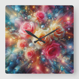 Rose für abstrakte Glitzer Quadratische Wanduhr