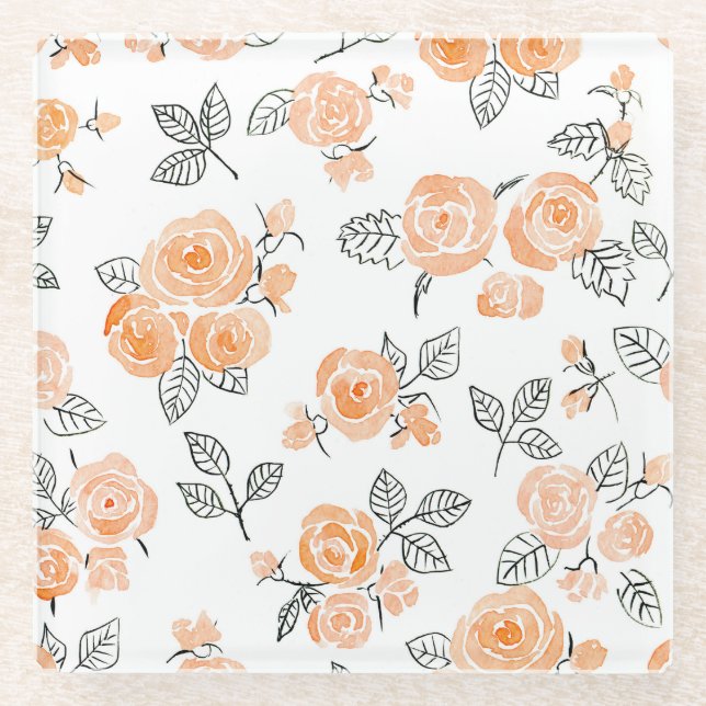 Rose für Aquarellbilder: Schwarz Glasuntersetzer (Vorderseite)