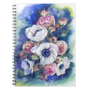 Rose für Aquarellfarben-Blume Notizblock