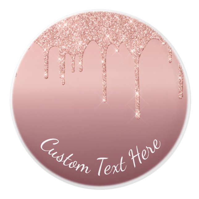 Rose für benutzerdefiniertes Text - Goldblush-Glit Keramikknauf (Vorderseite)