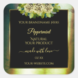 Rose für das Aquamarine blaue Marmorschwarz-Etiket Quadratischer Aufkleber