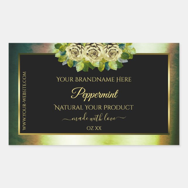 Rose für das Aquamarine blaue Marmorschwarz-Etiket Rechteckiger Aufkleber (Vorderseite)