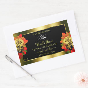 Rose für das Blumenschwarz-Shimmer-Produktlabel Rechteckiger Aufkleber