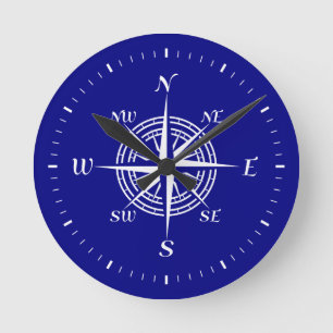Rose für die Dekoration von Navy Blue und White C Runde Wanduhr