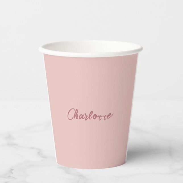 Rose für handgeschriebene Skriptnamen mit Minimali Pappbecher (Vorderseite)