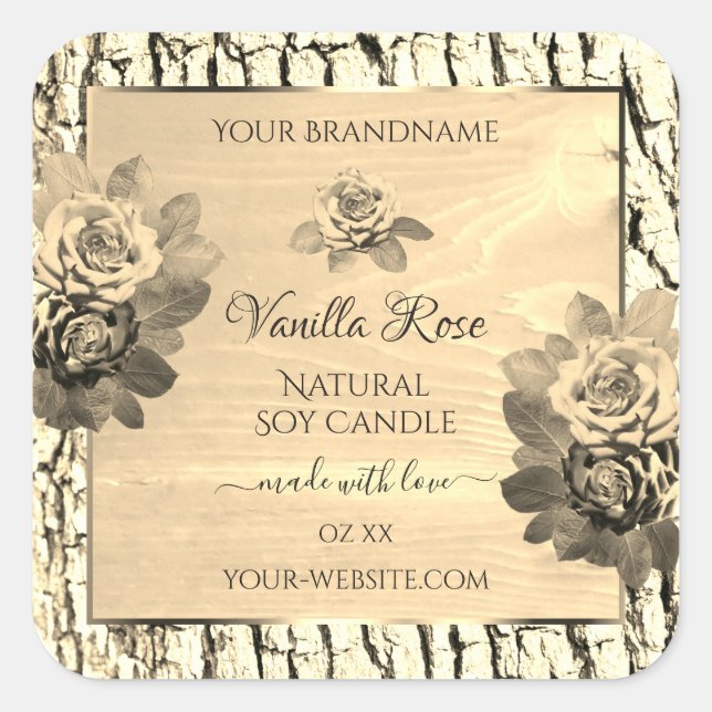 Rose für hellbraune Holzkörner in Beige Quadratischer Aufkleber (Vorderseite)