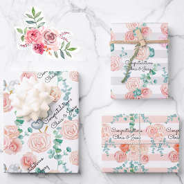 Rose für Hochzeiten 3 Geschenk Geschenkpapier Set