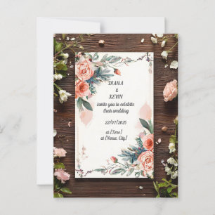 Rose für Hochzeitsstimmung auf Holzgelände Postkarte