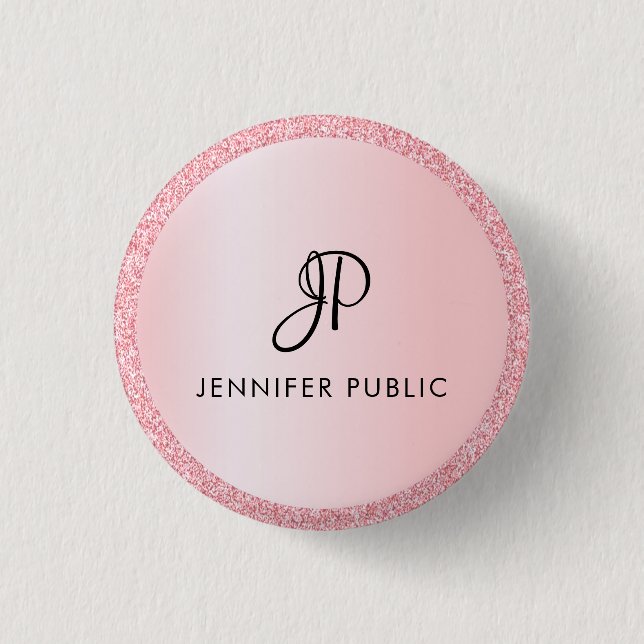 Rose für mit Monogramm Vorlagen, Gold Glitzer Button (Vorderseite)