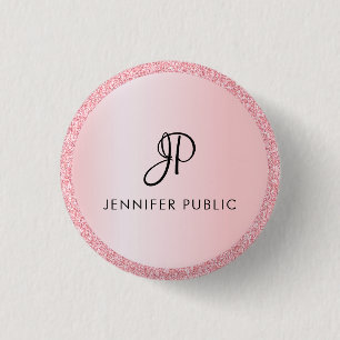 Rose für mit Monogramm Vorlagen, Gold Glitzer Button