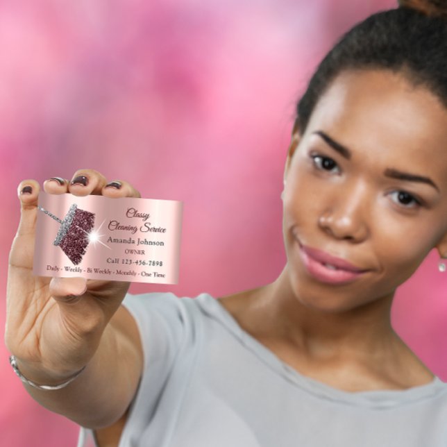 Rose für Reinigungsdienst Silber Rosa Visitenkarte (Classy Cleaning Service Maid Rose Silver Pink Business Card)
