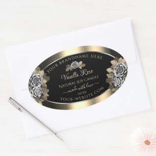 Rose für Schwarz-Gold- und Silberprodukte Ovaler Aufkleber