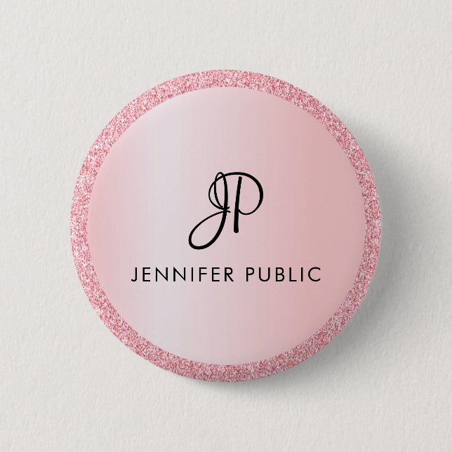 Rose für trendy Monogram-Vorlage Gold-Glitzer-Look Button (Vorderseite)