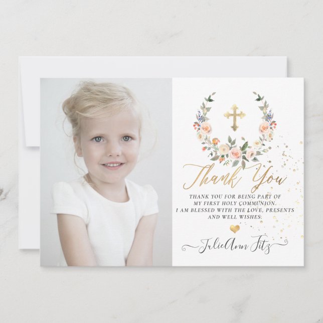 Rose für Wasserfarben - Kommunion Vielen Dank Einladung (Vorderseite)