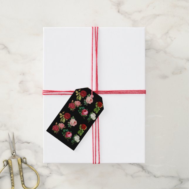 Rose galvanische Geschenketiketten Geschenkanhänger (Mit Garn)