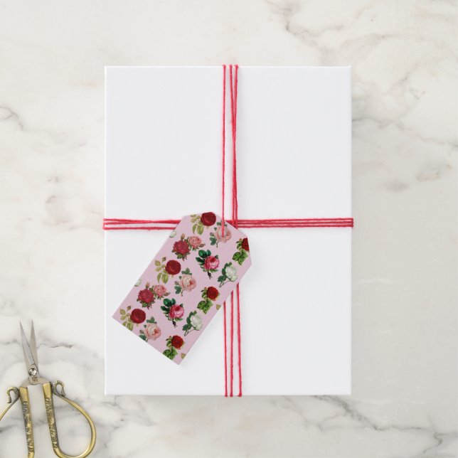 Rose galvanische Geschenketiketten Geschenkanhänger (Mit Garn)