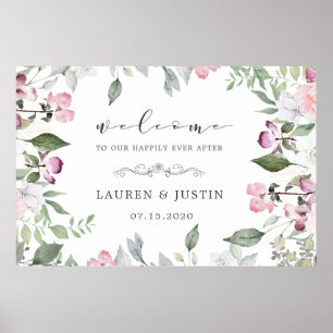 Rose Garden Bloral Wedding Welcome Poster