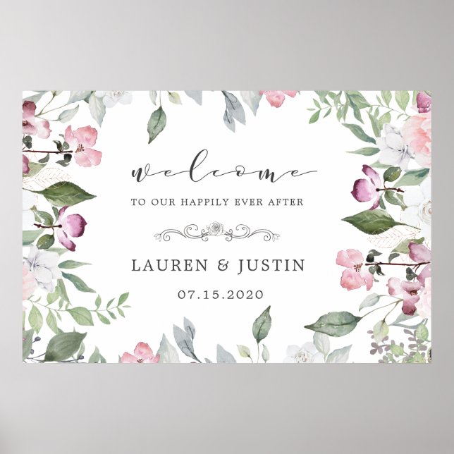 Rose Garden Bloral Wedding Welcome Poster (Vorne)