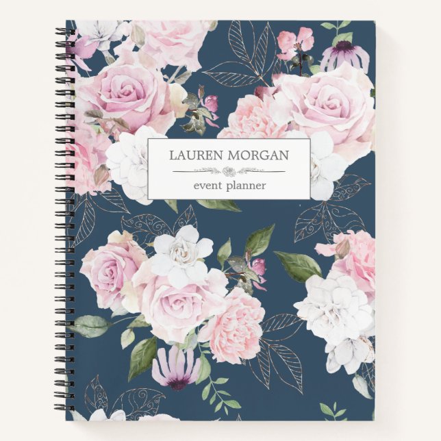Rose Garden Blue | Personalisiertes Notebook Notizbuch (Vorderseite)