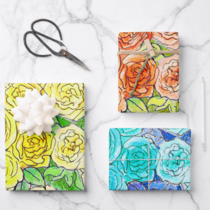 Rose Garden Blume Blumenstrauß Rotes Blau Geschenkpapier Set