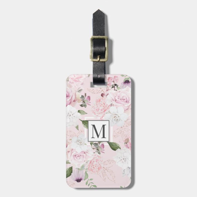 Rose Garden Blush ⎢ Monogramm Gepäckträger Gepäckanhänger (Vorderseite vertikal)