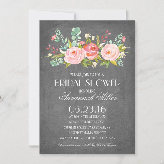 Rose Garden Chalkboard | Brautparty Einladung (Vorderseite)