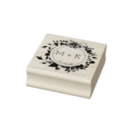 Rose Garden Circular Wedding Monogram Briefmarke Gummistempel