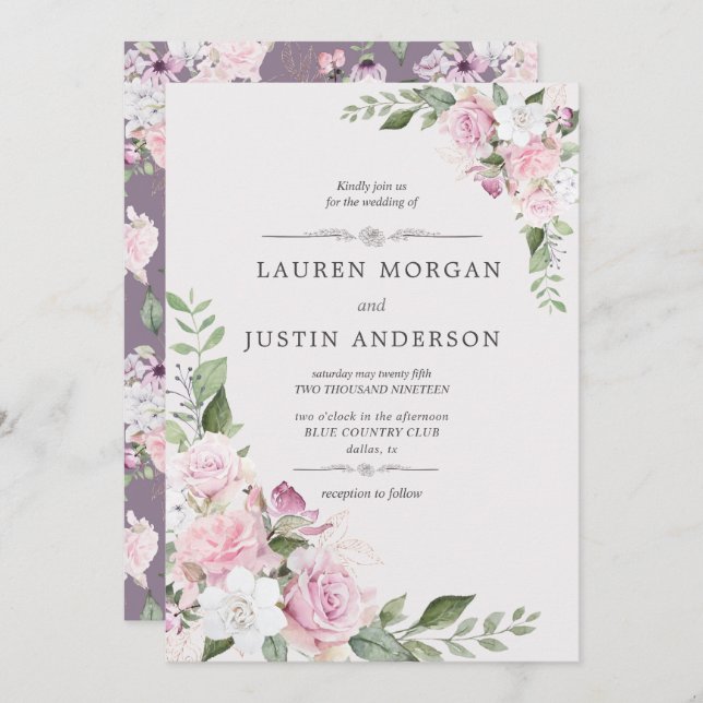 Rose Garden elegante blumengeschmückte Hochzeit Ei Einladung (Vorne/Hinten)