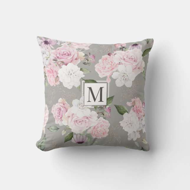 Rose Garden Elegante Monogram Kissen (Vorderseite)
