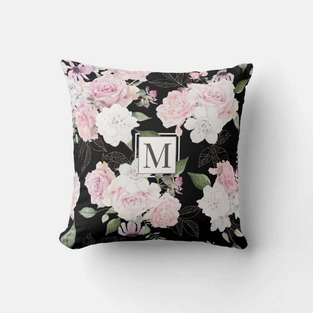 Rose Garden Elegante Monogram Kissen (Vorderseite)