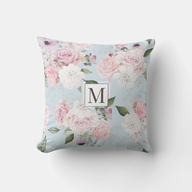 Rose Garden Elegante Monogram Kissen (Vorderseite)