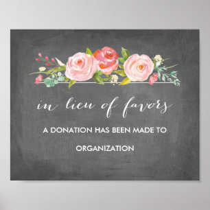 Rose Garden Floral Chalkboard in lieu of Favors Poster