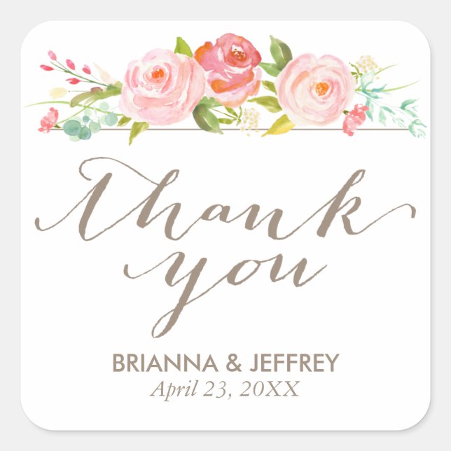 Rose Garden Floral Gastgeschenk Hochzeit Labels Sq Quadratischer Aufkleber (Vorderseite)